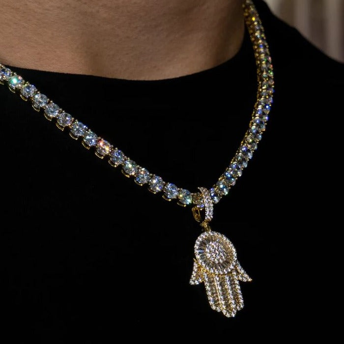 Main Hamsa Baguette Glacée Plaqué Or