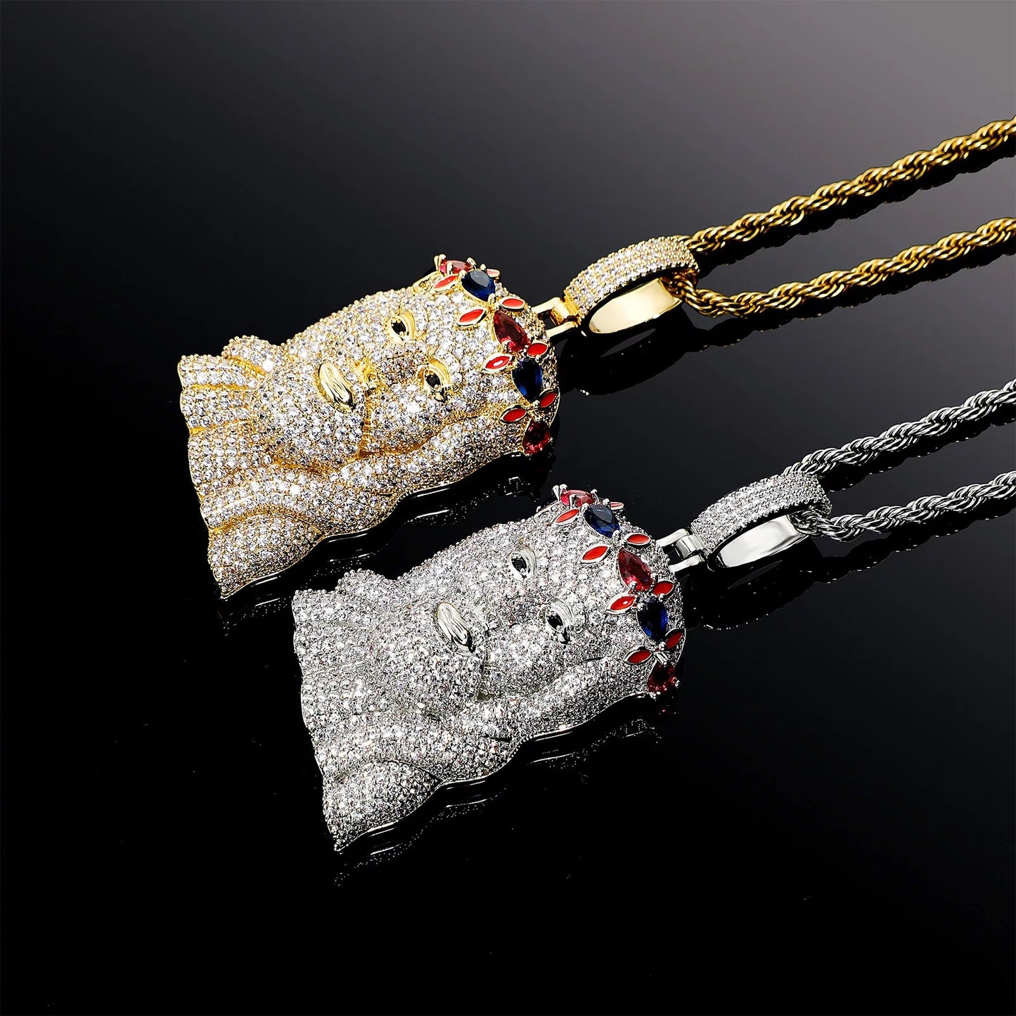 Jesus Pendant with Ruby and Sapphire stones