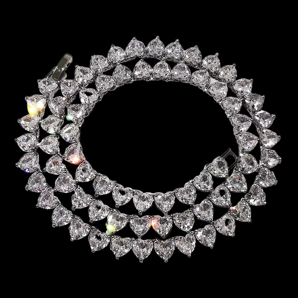 Collier Tennis Cœurs Plaqué Or Blanc