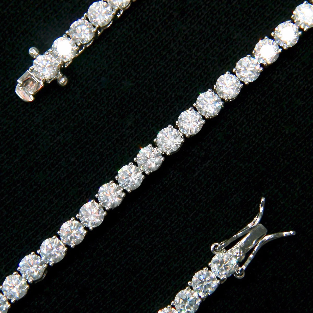 BRACELET TENNIS PLAQUE OR BLANC 4MM