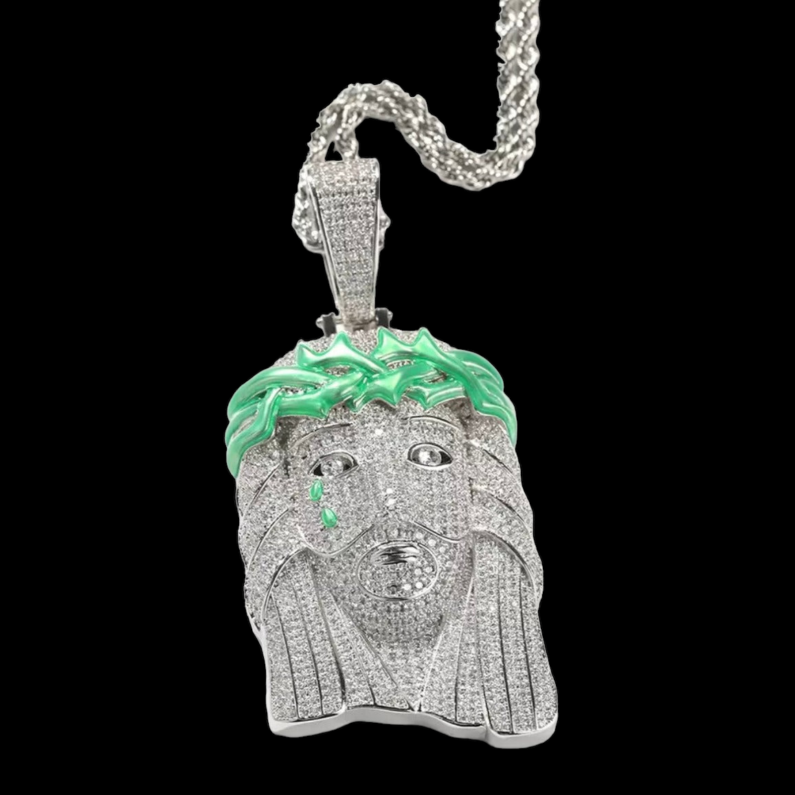 Pendentif Jésus glacé avec émail vert