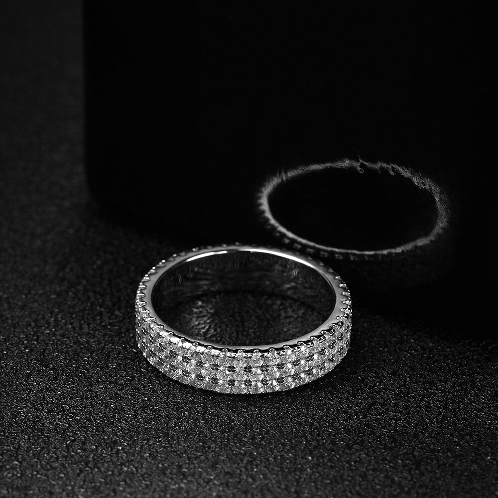 Bague à trois rangées de diamants en argent moissanite