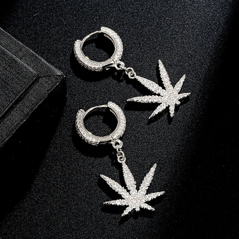 Iced Out Hemp Leaf Earrings