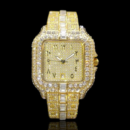 King Square Arabic 42mm – Fully Iced Gold-Plated Watch
