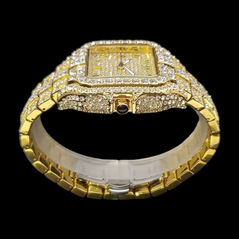 King Square Arabic 42mm – Fully Iced Gold-Plated Watch