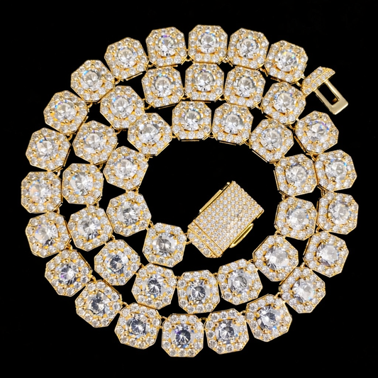 10mm gold diamond iced out clustered tennis chain necklace