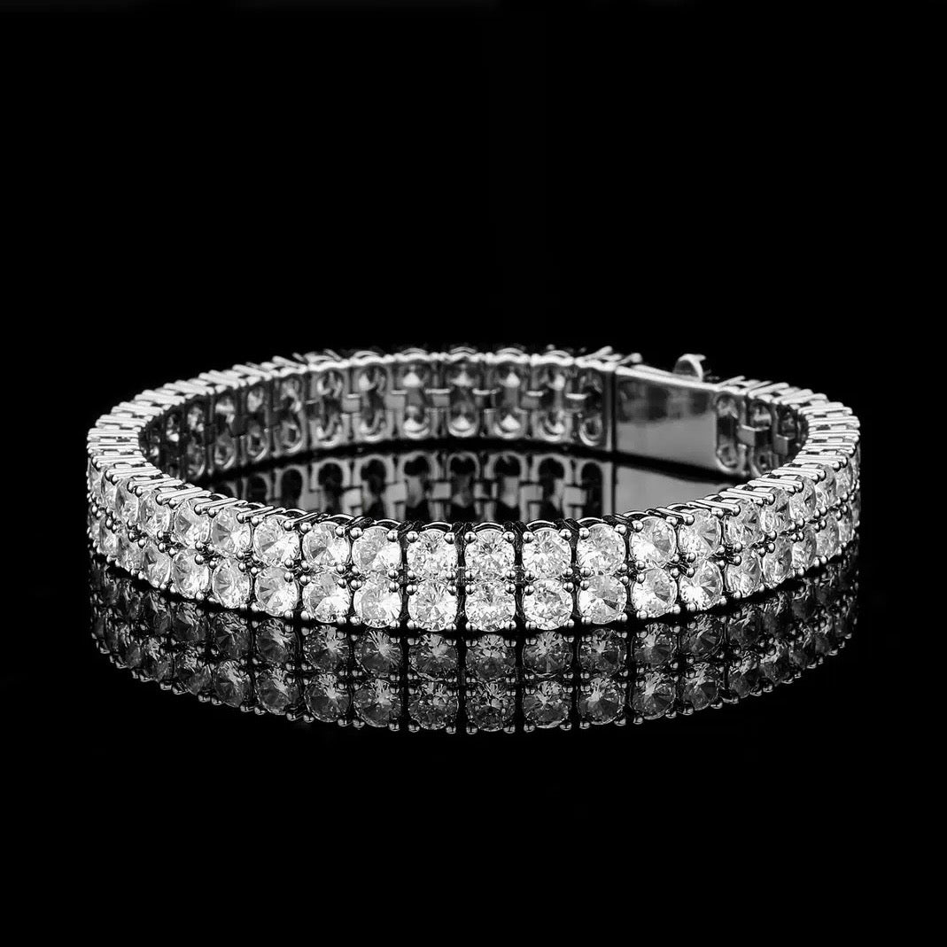 White Gold Plated Double Row Tennis Bracelet