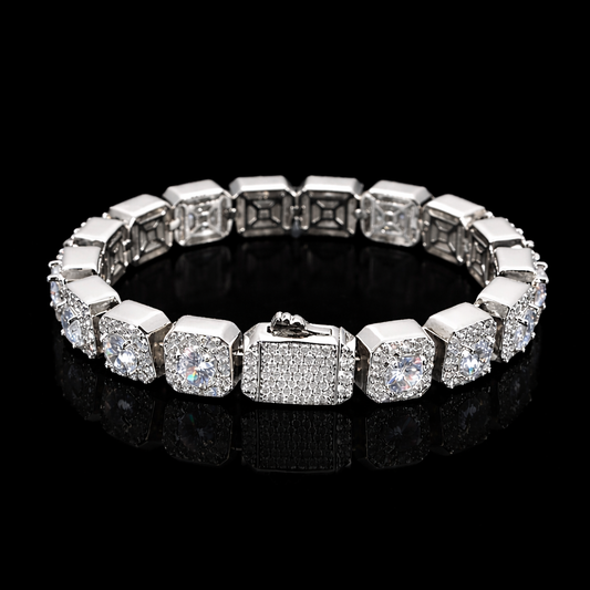 luxury sterling silver clustered bracelet iced out with moissanite diamonds