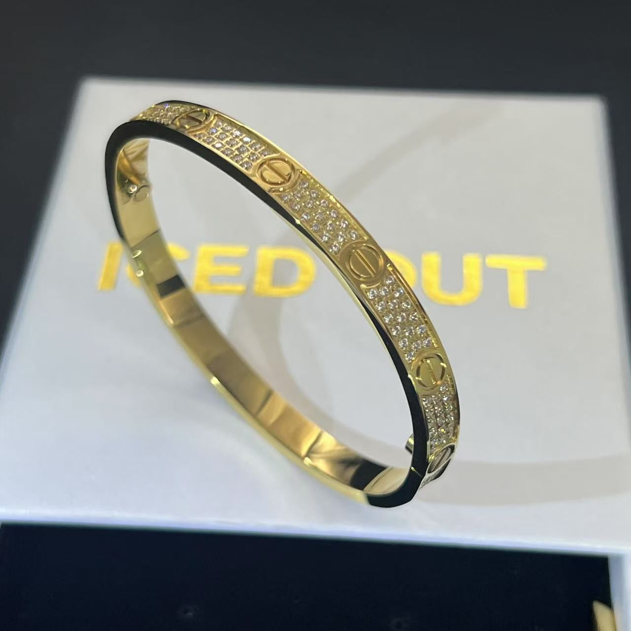 Gold Plated Iced Bangle Armband