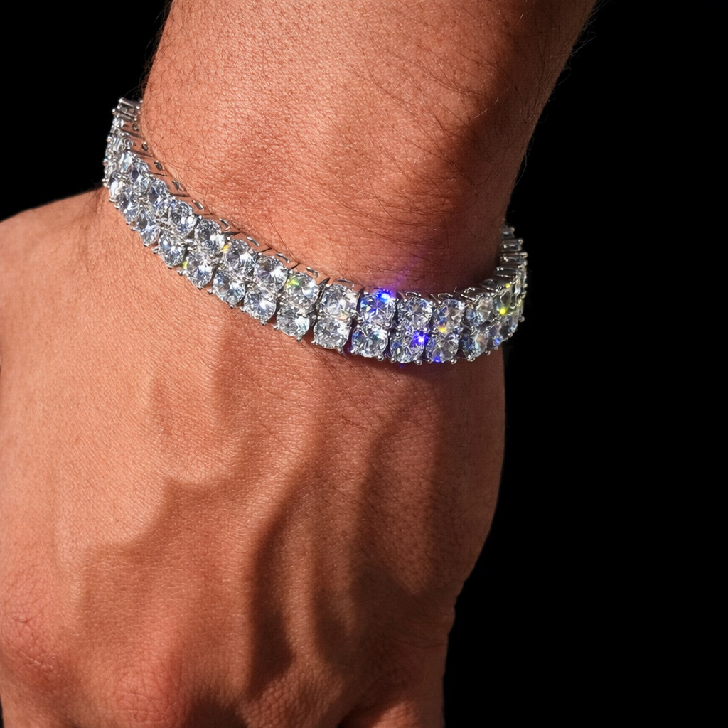 White Gold Plated Double Row Tennis Bracelet
