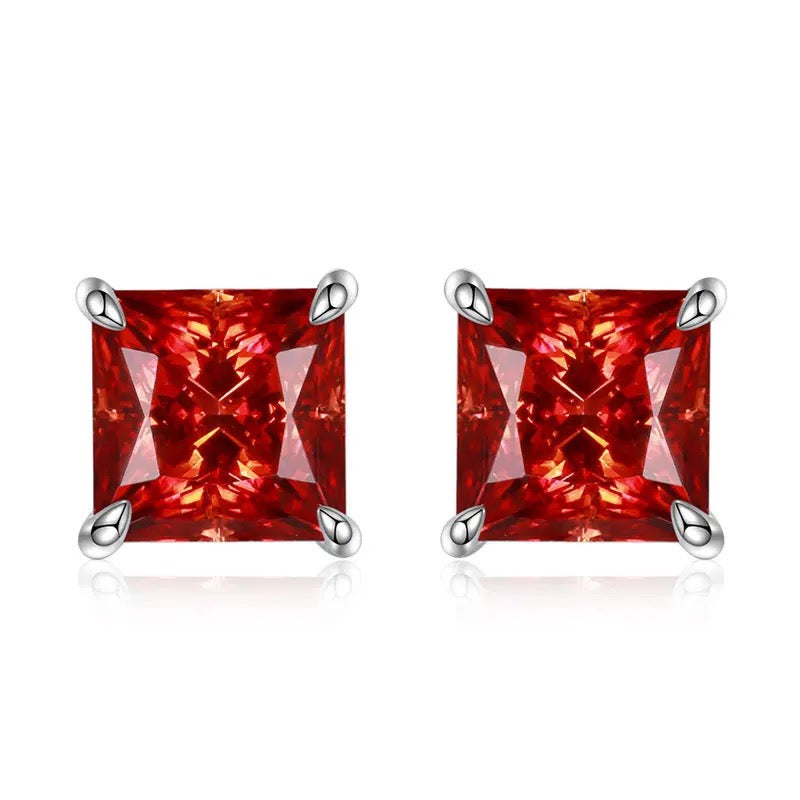 Boucles d'oreilles en argent Moissanite Diamond Cut Princess