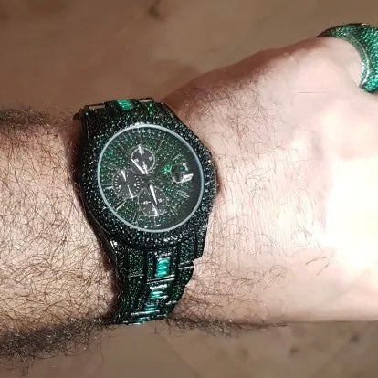 Montre chronographe verte plaquée noire | émeraude