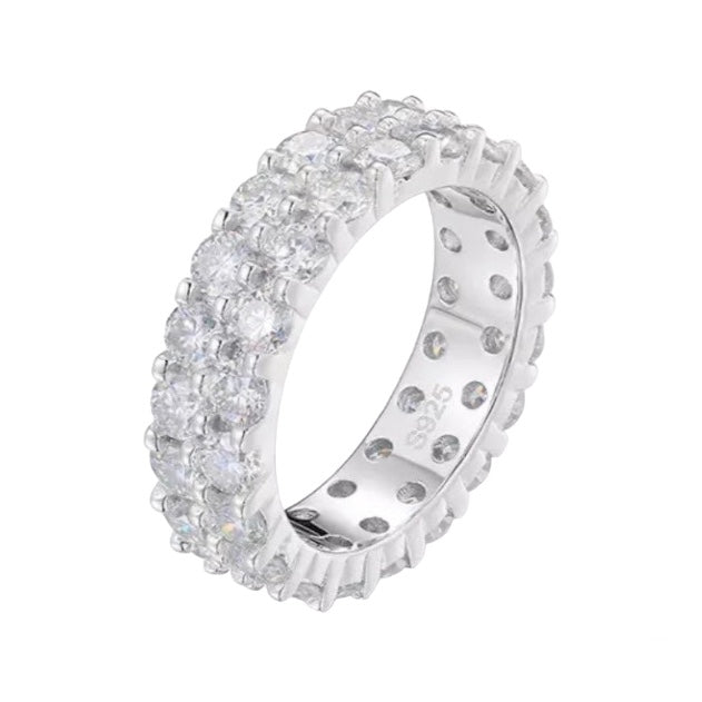 6mm Zilveren Dubbele Rij Moissanite Diamanten Ring
