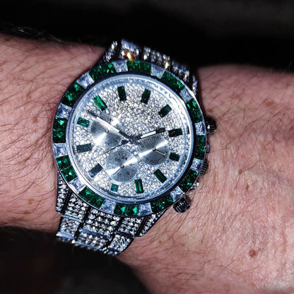 Emerald Frost 42mm – Fully Iced Chronograaf Horloge