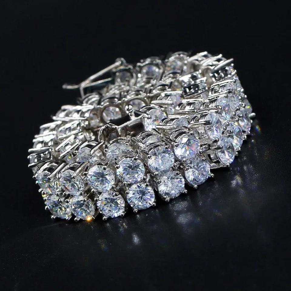 Bracelet Double Tennis Plaqué Or Blanc