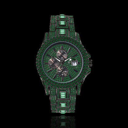 Montre chronographe verte plaquée noire | émeraude