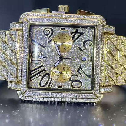 Royal Frost 45mm – Fully Iced Gold-Plated Square Watch