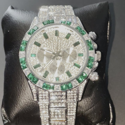 Emerald Frost 42mm – Fully Iced Chronograaf Horloge