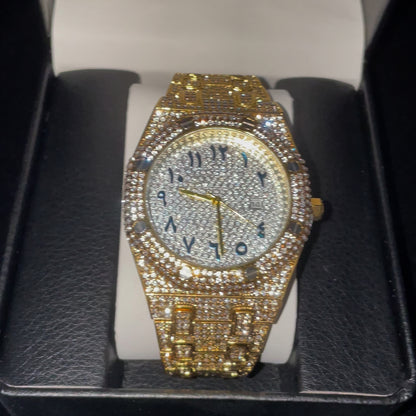 Royal Majestic 42mm Arabic – Fully Iced Gold-Plated Watch