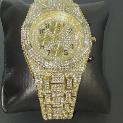 Royal Majestic 42mm Chronograaf – Fully Iced Goud Verguld Horloge