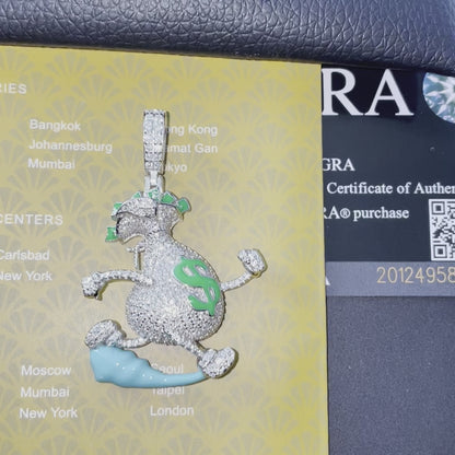 Silver Glow in the dark Moissanite Diamond Running Money Bag