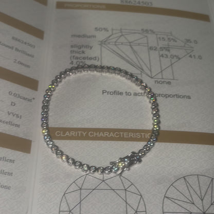 Bracelet Tennis Diamant Moissanite Rond 2mm