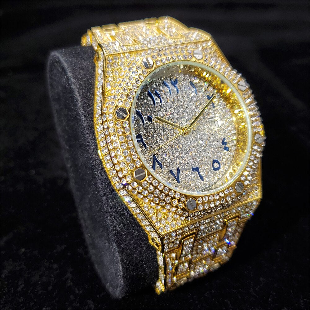 Royal Majestic 42mm Arabic – Fully Iced Gold-Plated Watch
