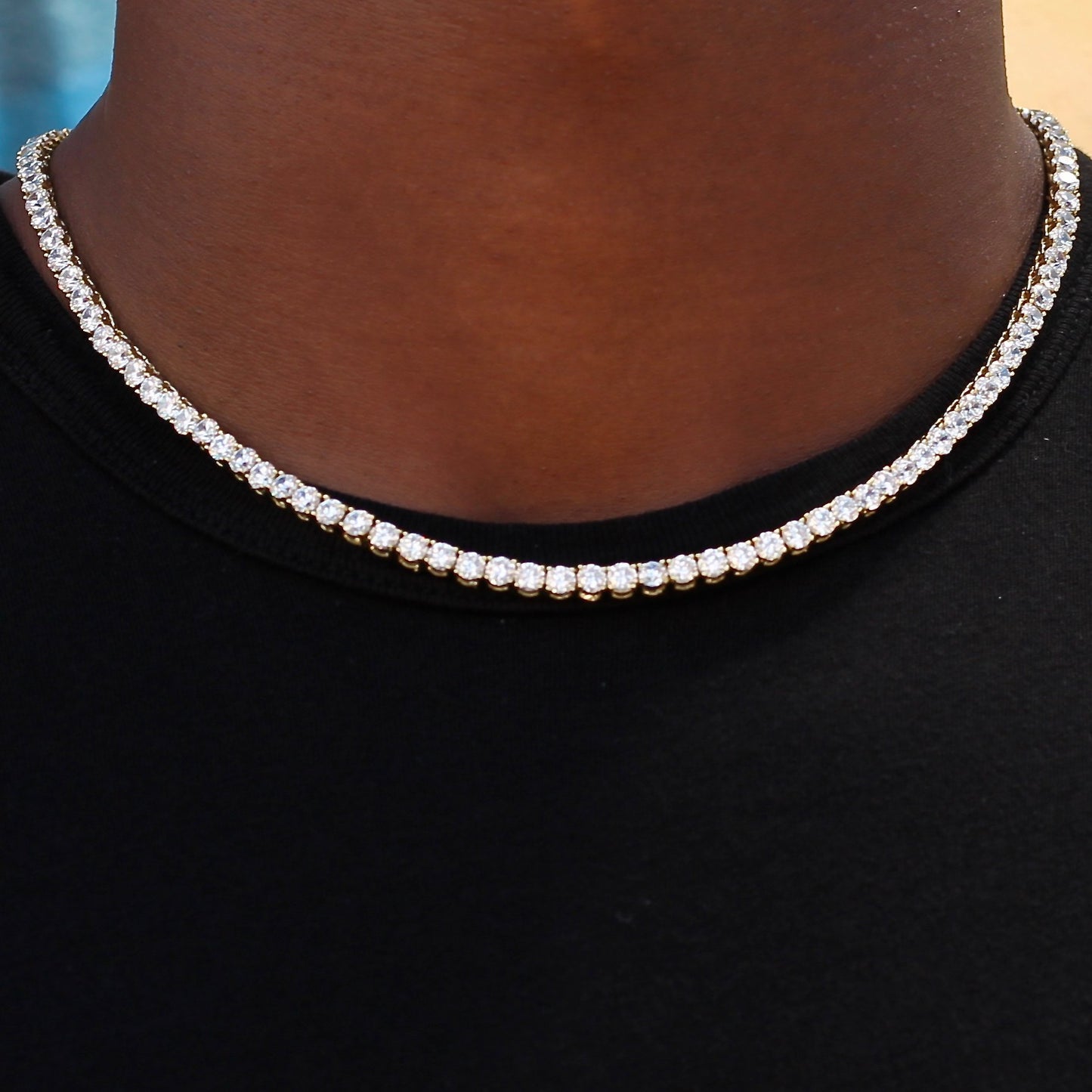 CHAINE DE TENNIS PLAQUE OR 4MM