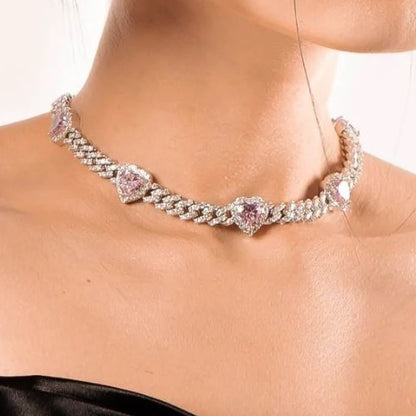 Collier Cubain Coeurs Roses Glacés