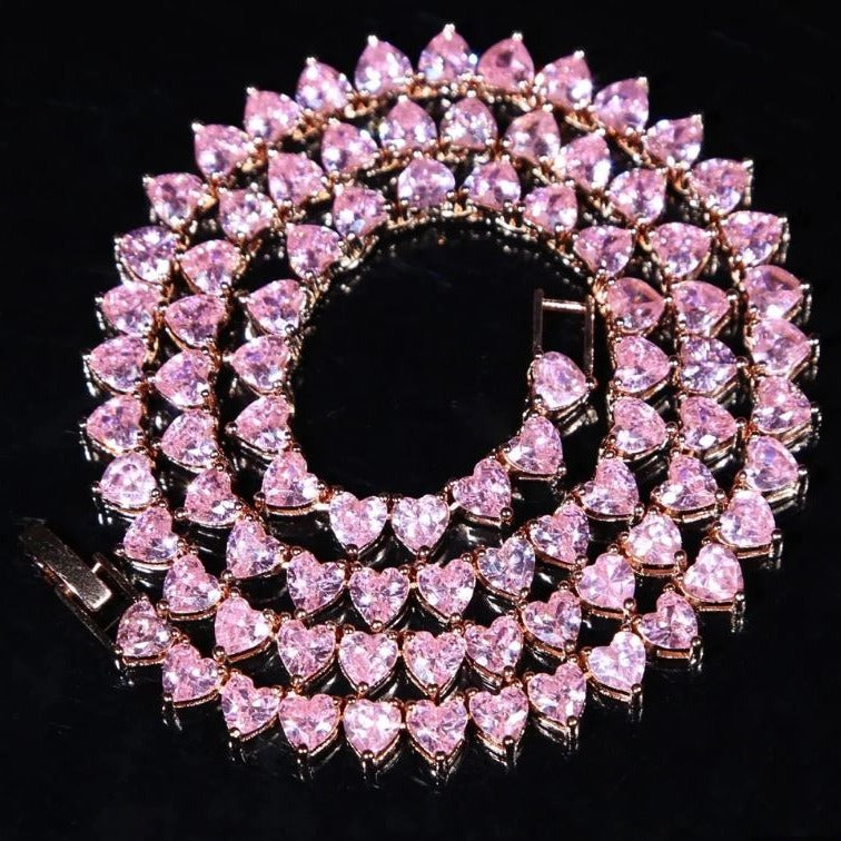 Collier Tennis Coeurs Plaqué Or Rose