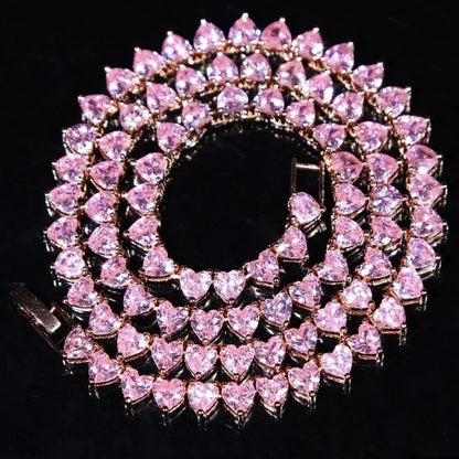 Collier Tennis Coeurs Plaqué Or Rose