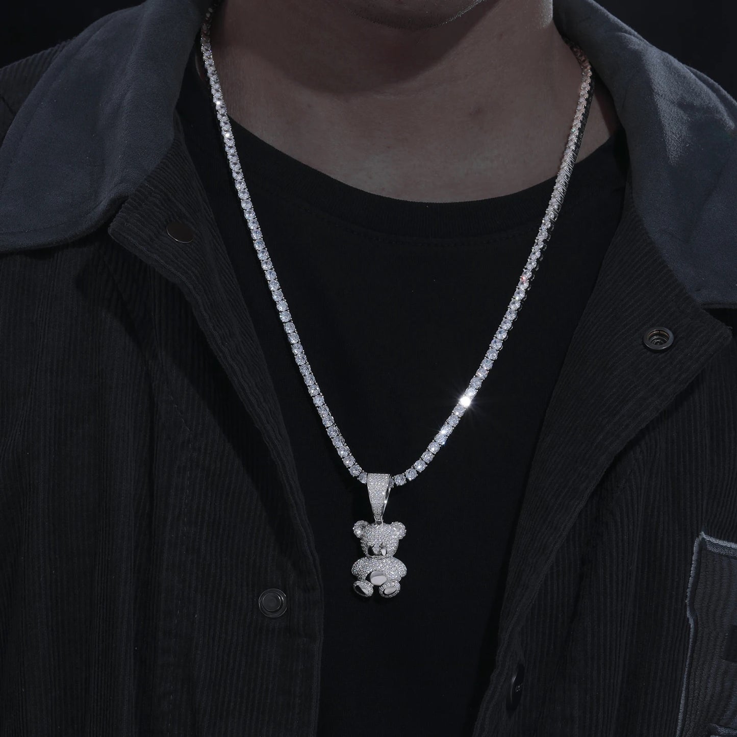 Teddy bear pendant with moissanite diamonds