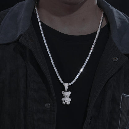 Teddy bear pendant with moissanite diamonds