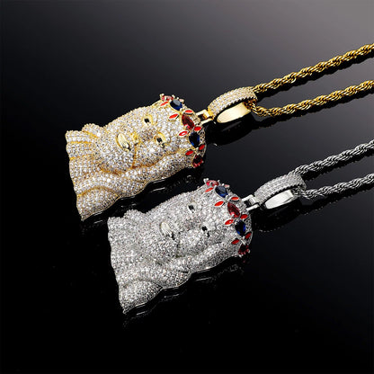 Pendentif Jésus de qualité supérieure avec diamants de laboratoire rubis / saphir