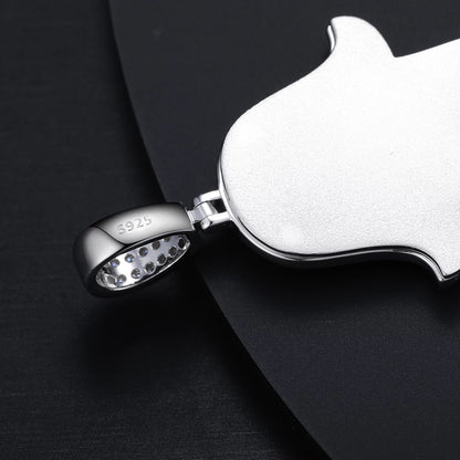 Silver Glow in the dark Hamsa hand with Moissanite diamonds