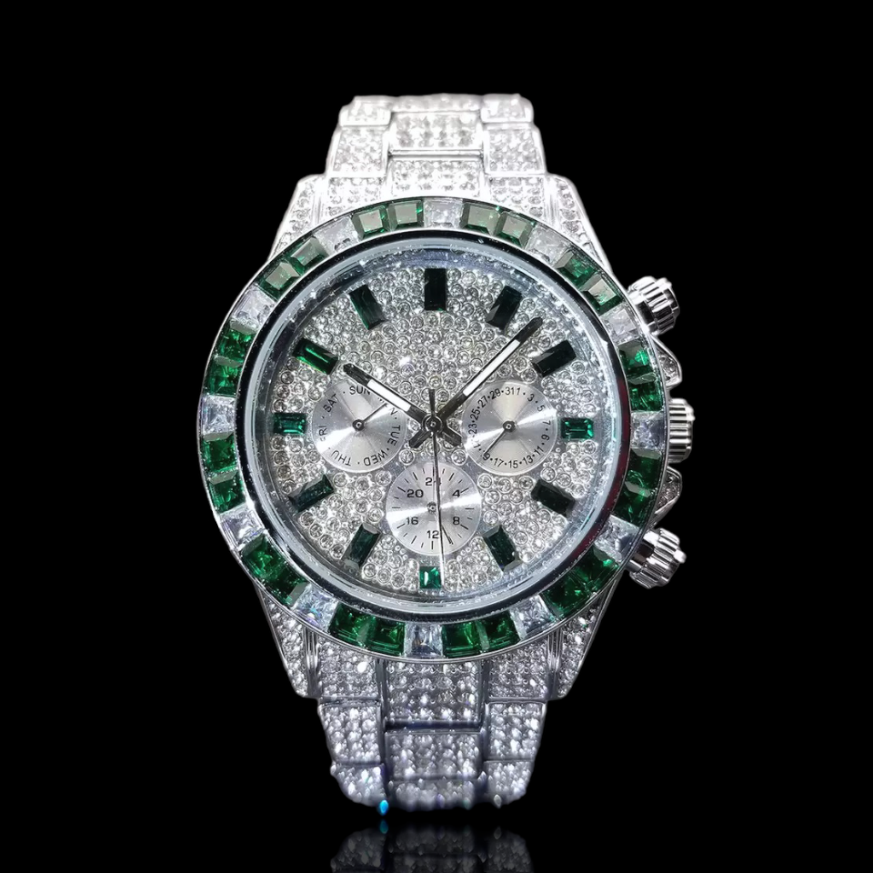 Emerald Frost 42mm – Fully Iced Chronograaf Horloge