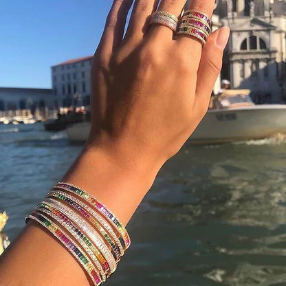 Gold Plated Multi-colored Baguette Diamond Bangle