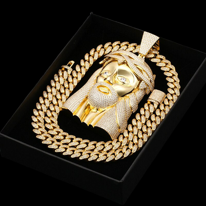 Plaqué Or XXL Iced Out Jésus Pièce
