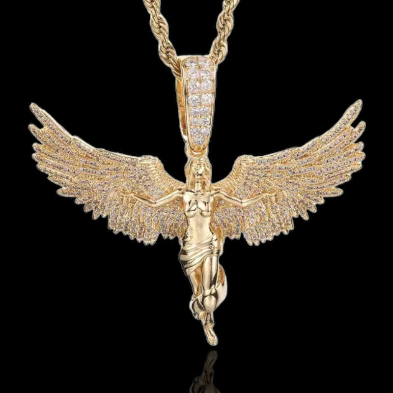 Ange glacé plaqué or avec de grandes ailes