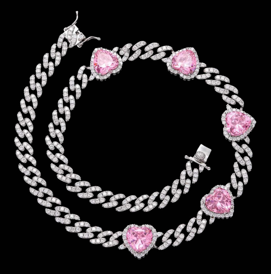 Collier Cubain Coeurs Roses Glacés