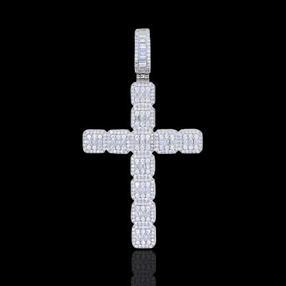 Pendentif croix baguette en grappe