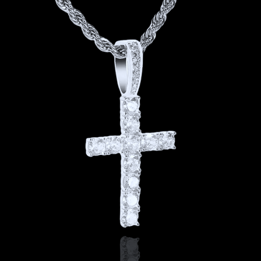 Pendentif croix de tennis glacé (argent 925)