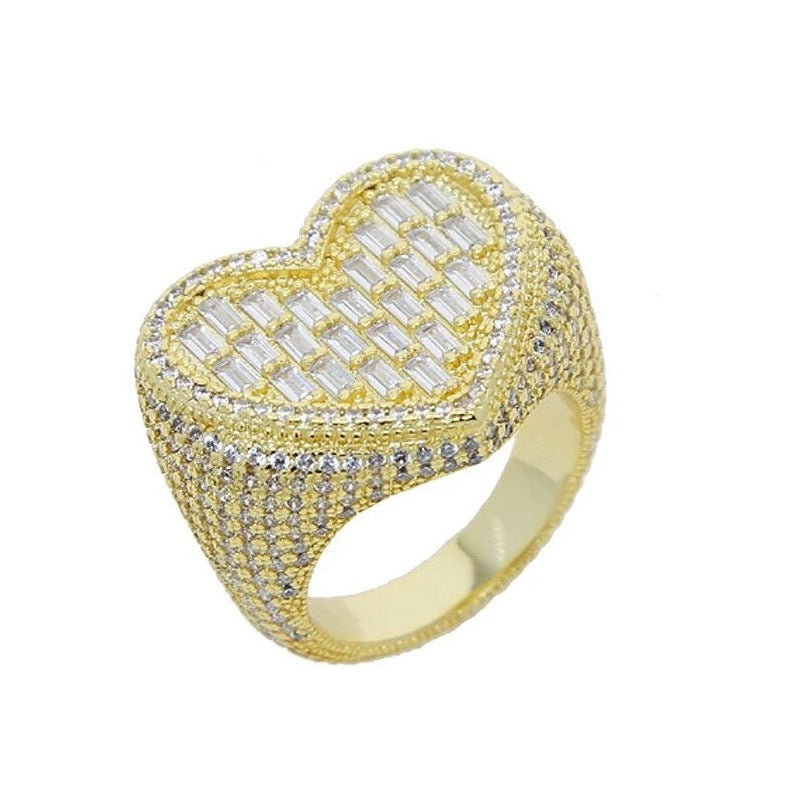 Gold Plated Baguette Diamanten Hart Ring