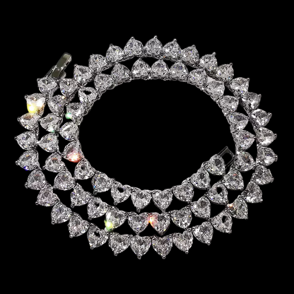 Collier Tennis Cœurs Plaqué Or Blanc