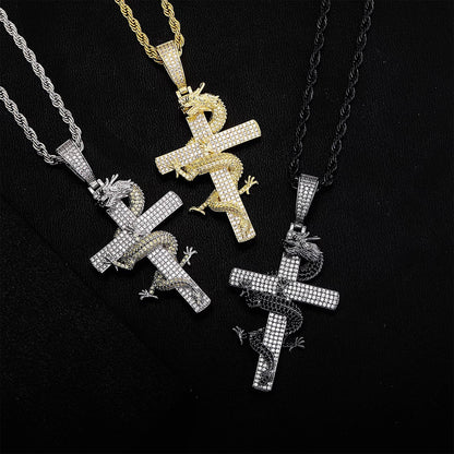 Gold Plated Dragon Cross Pendant