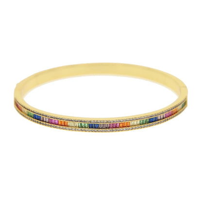 Gold Plated Multi-colored Baguette Diamond Bangle