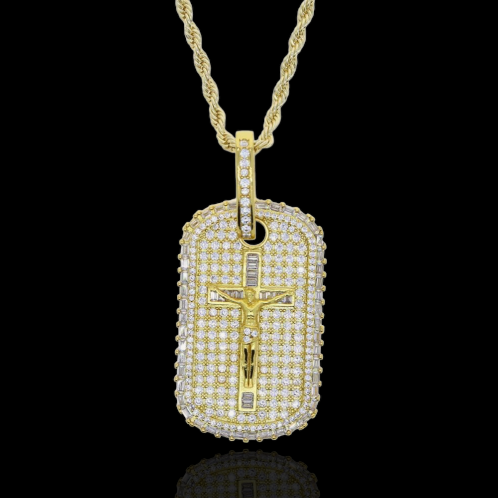 Pendentif Croix Dog Tag Plaqué Or