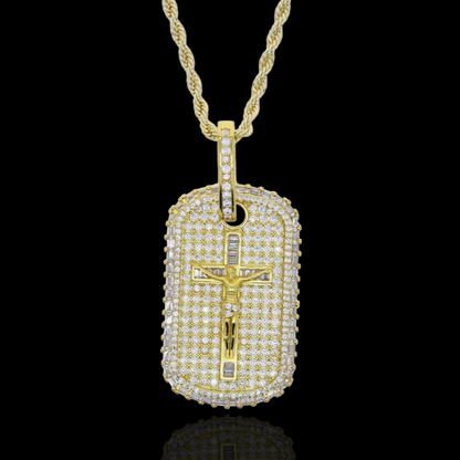 Pendentif Croix Dog Tag Plaqué Or