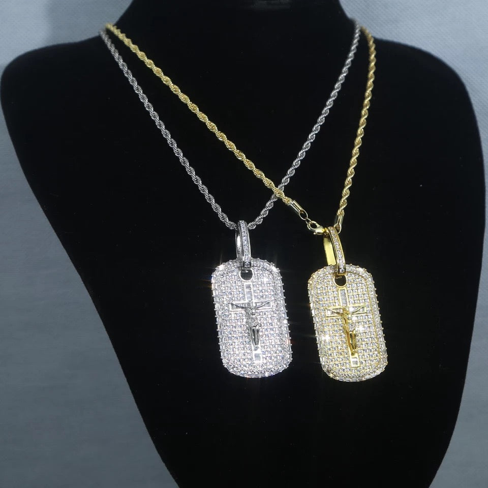 Pendentif Croix Dog Tag Plaqué Or