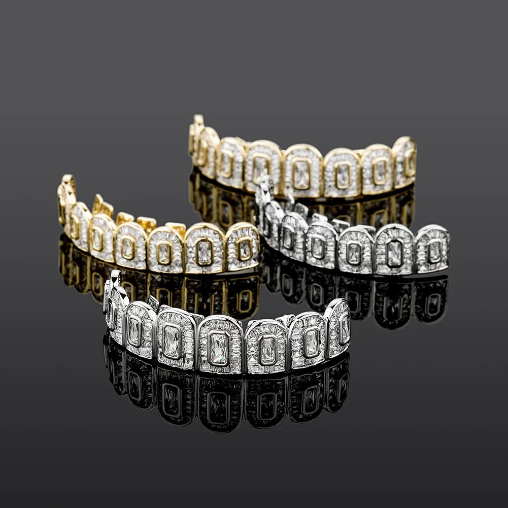 Premium Iced Out Baguette Grillz Set
